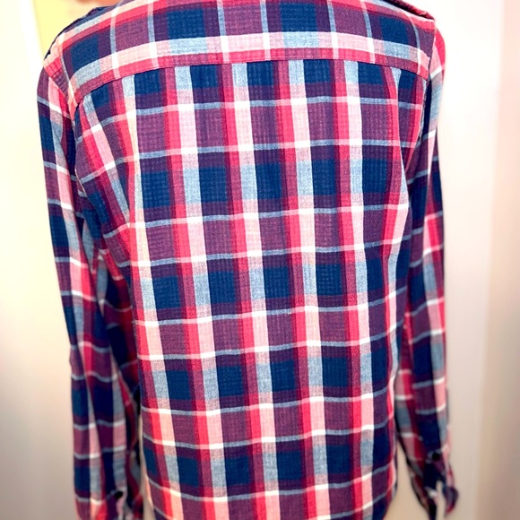 Women’s soft flannel button down, pink, blue and white. Great condition. - Picture 8 of 12